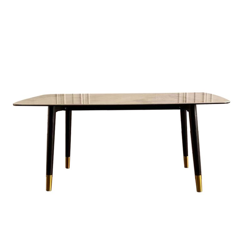 Mid-Century Modern Rectangle Dining Table Stone Top and Solid Wood Legs Dining Table