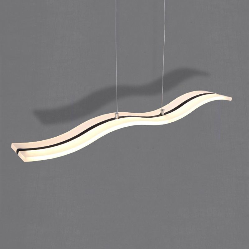Linear Shape Chandelier Lighting Modern Style Acrylic 1 Lights Island Lamp in White