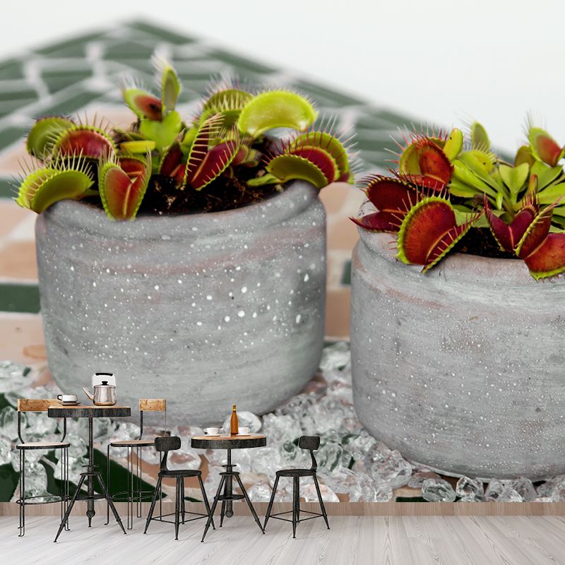 Contemporary Venus Flytrap Mural Environment Friendly Wallpaper for Living Room