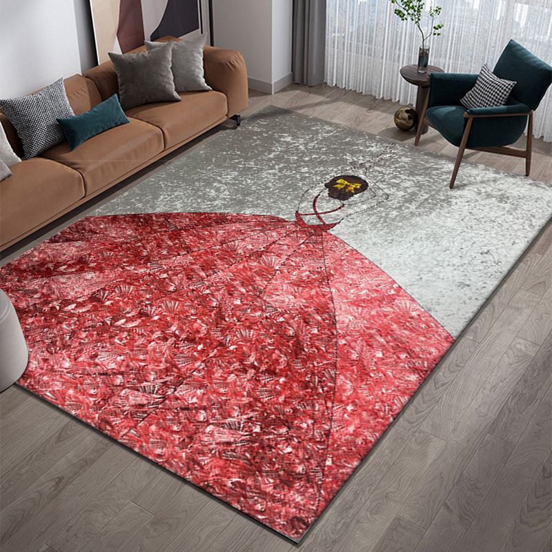 Light Red Girl Rug Polyester Modern Rug Non-Slip Backing Rug for Home Decor