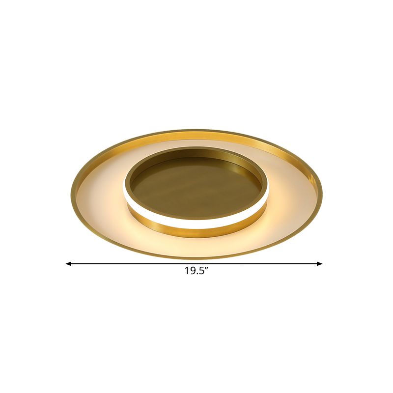 Metal Round Flush Mount Lighting Minimalism LED Ceiling Lamp Fixture in Gold, Warm/White/3 Color Light