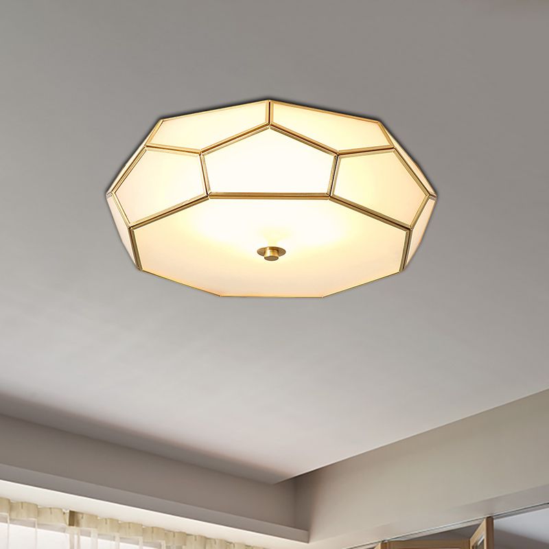 White 3/4 Heads Flush Mount Lamp Colonialism Sandblasted Glass Octagon Ceiling Fixture for Bedroom, 14"/18" W