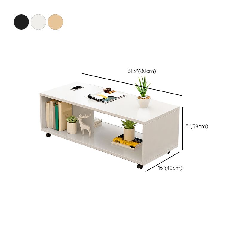 Modern Rectangle Coffee Table 15-inch Wooden Cocktail Table with Storage