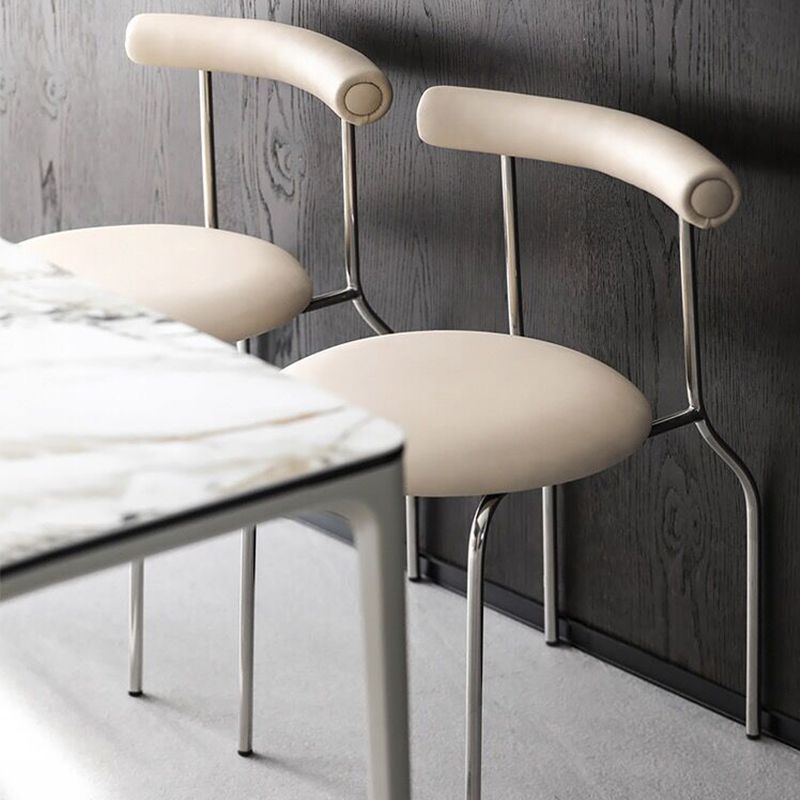 Silver Metal Legs Armless Dining Chairs Modern Faux Leather Dining Side Chair