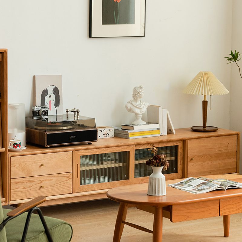 Scandinavian Media Console Wooden TV Media Console with Drawers