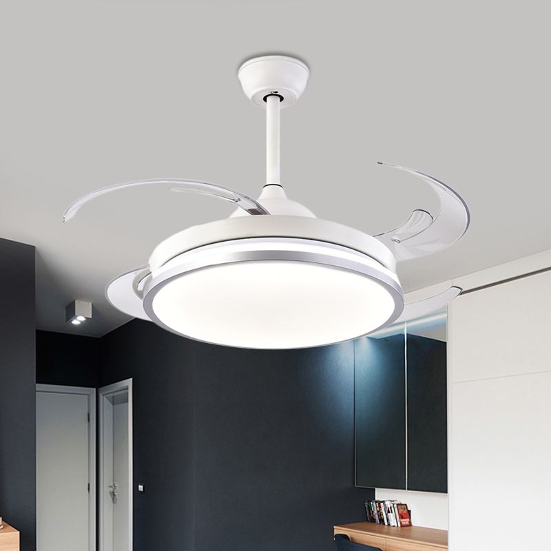 Lámpara de ventilador de techo circular moderna LED METAL SEMI SEMPLA DE MONTAJE EN BLANCO CON 8 HOJAS PARA DORMITORIO, 48 "W