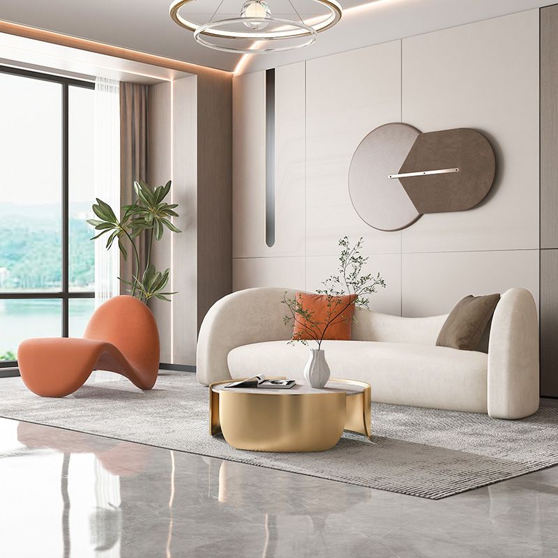 Scandinavian White Cushions Tuxedo Arm Living Room Curved Seating
