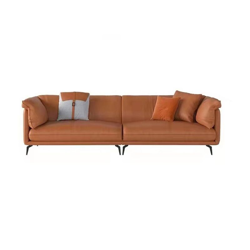 Pillow Top Arm Sectional Sofa 34.65"High Genuine Leather Cushion Back Sofa,Brown