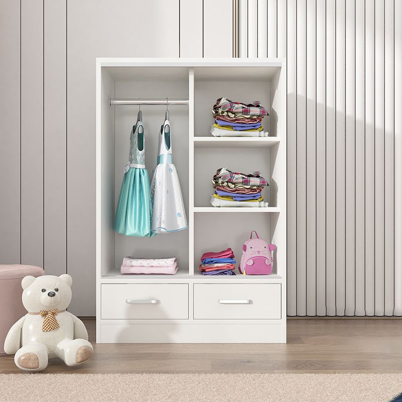 Manufactured Wood Kid's Wardrobe Contemporary White Kids Closet with Garment Rod