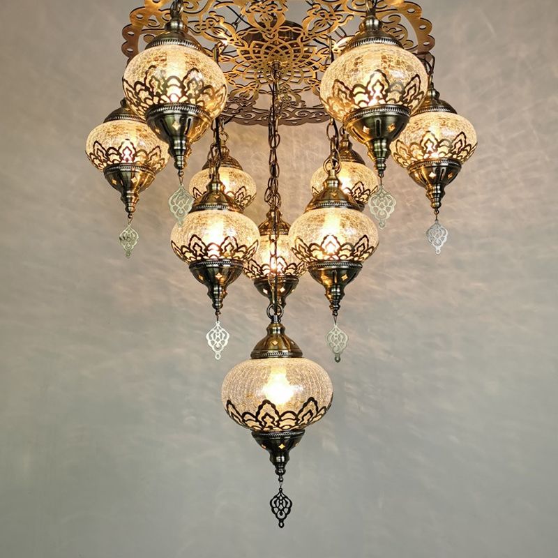 Crackle Glass Bronze Suspension Light Oval 10 Heads Vintage Chandelier Light Fixture