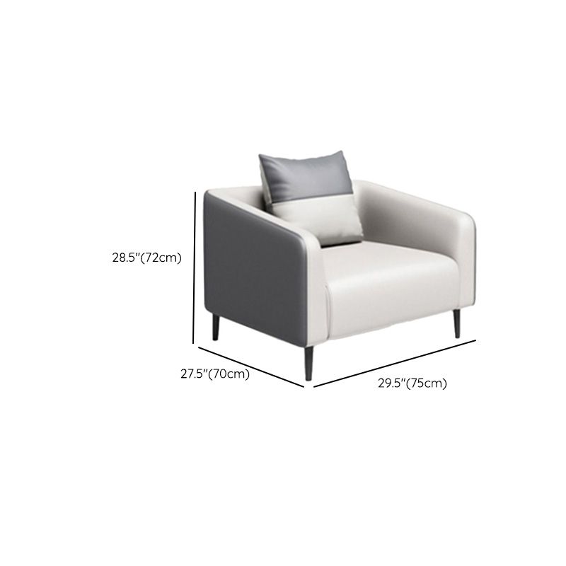 Gray Contemporary Sofa Faux Leather Tuxedo Arm Sofa with Pillows