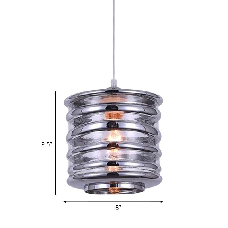 Cylinder/Ball/Oval Swirl Glass Pendant Lighting Contemporary 1 Light Silver/Rose Gold/Amber Hanging Ceiling Light Fixture