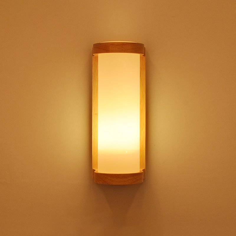 Japanese Cylinder Wall Sconce Lamp White Glass Single Bedside Wall Lighting Fixture