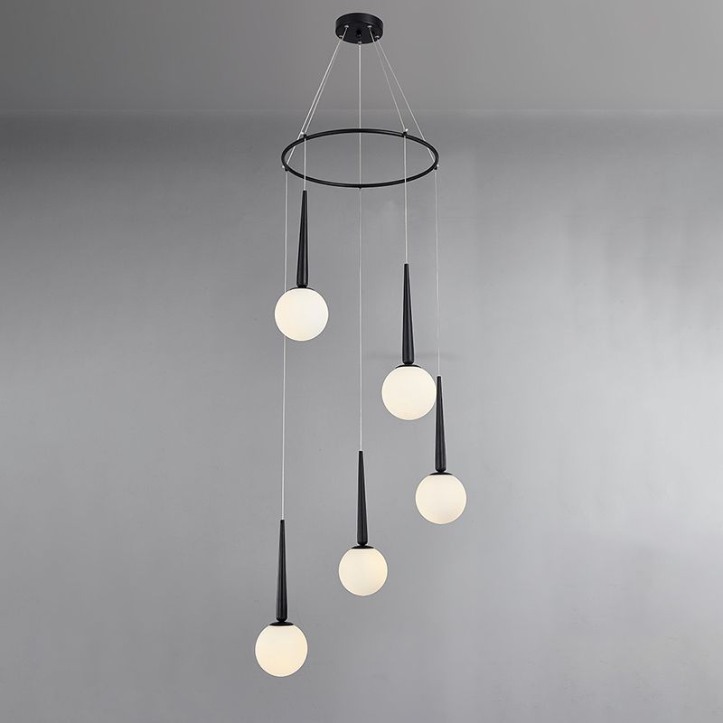 Milky Glass Ball Cluster Pendant Modern Style Hanging Light Fixture with Metal Ring Top