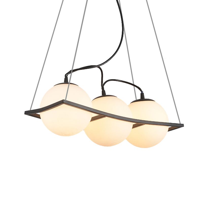 Blobe Bedroom Pendant lustre Chandelier Traditional Opal Verre 3/5 Lumières Black suspension Aménagement