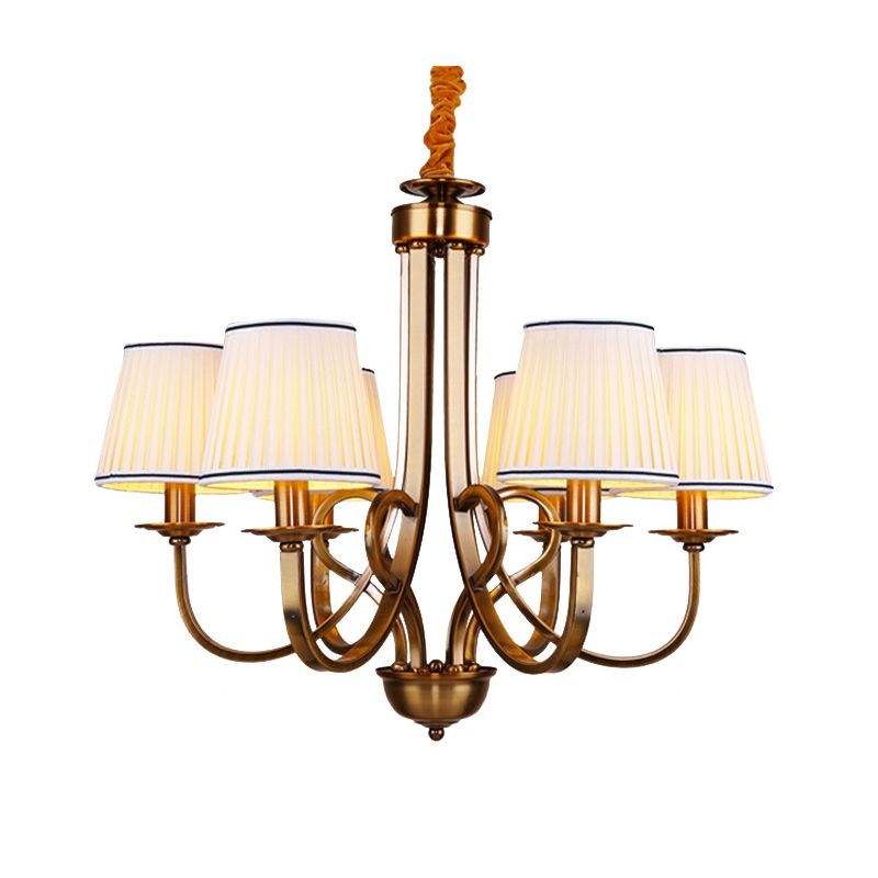 Tapered Fabric Chandelier Light Rustic 6/8 Light Dining Room Ceiling Light Fixture in Gold