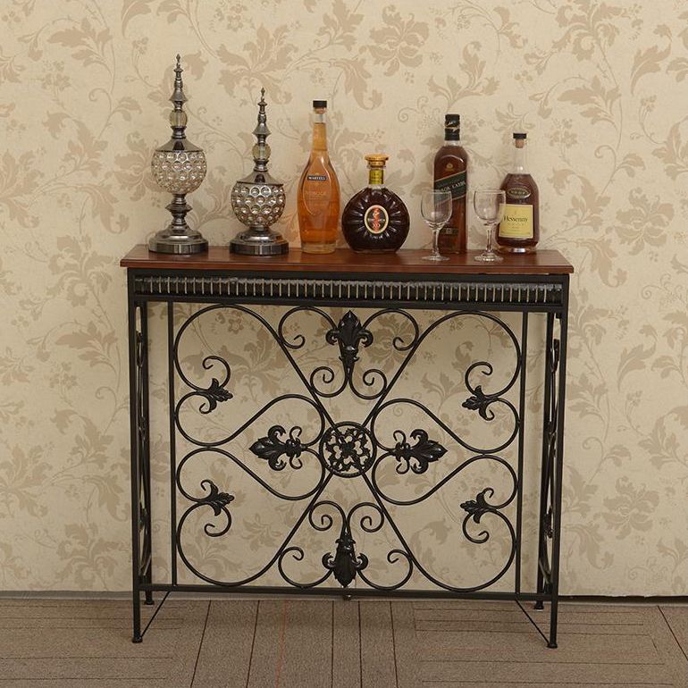 French Country Wood Frame Console Table Rectangle for Hall Dark Brown&White Sofa Table