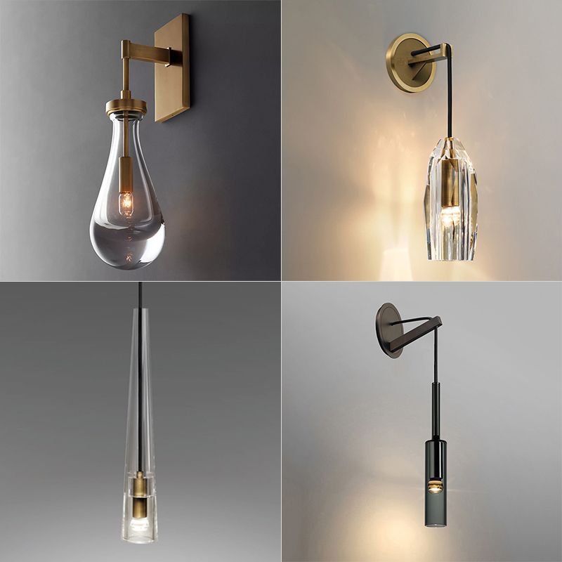 K9 Crystal Brass Wall Mount Light Fixture Teardrops 1-Light Modern Style Sconce