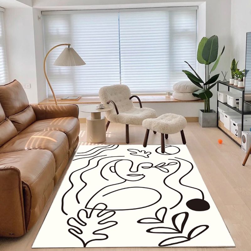 Apricot Simple Rug Blending Line Rug Non-Slip Backing Rug for Drawing Room