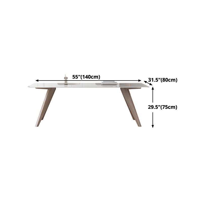 Modern Sintered Stone White Table Dining Table with Wooden Base and 4 Legs
