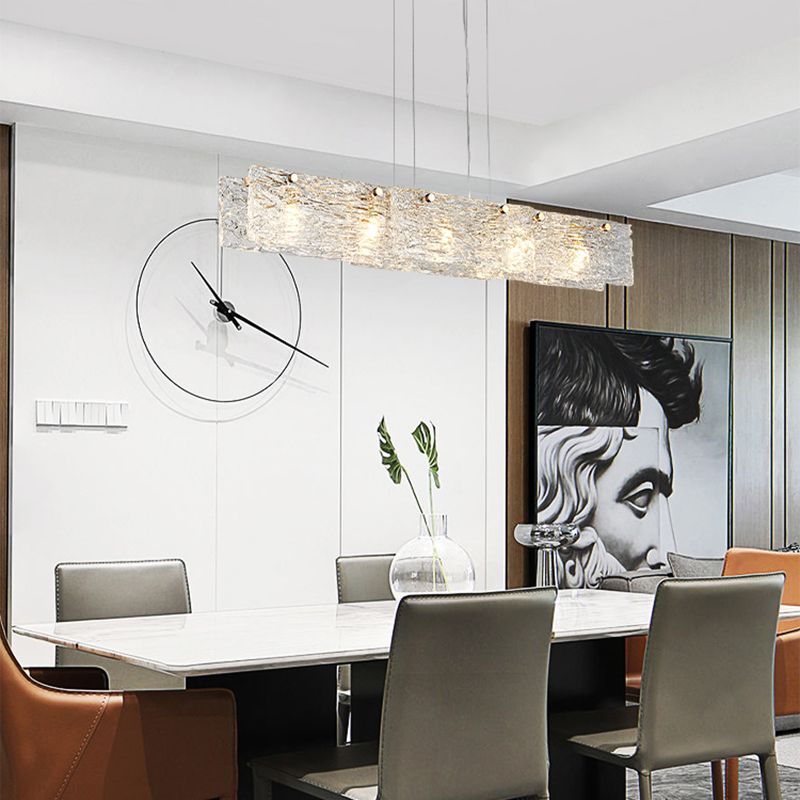 5 Light Island Lighting Modern Style Rectangular Shape Glass Hanging Light Fixtures