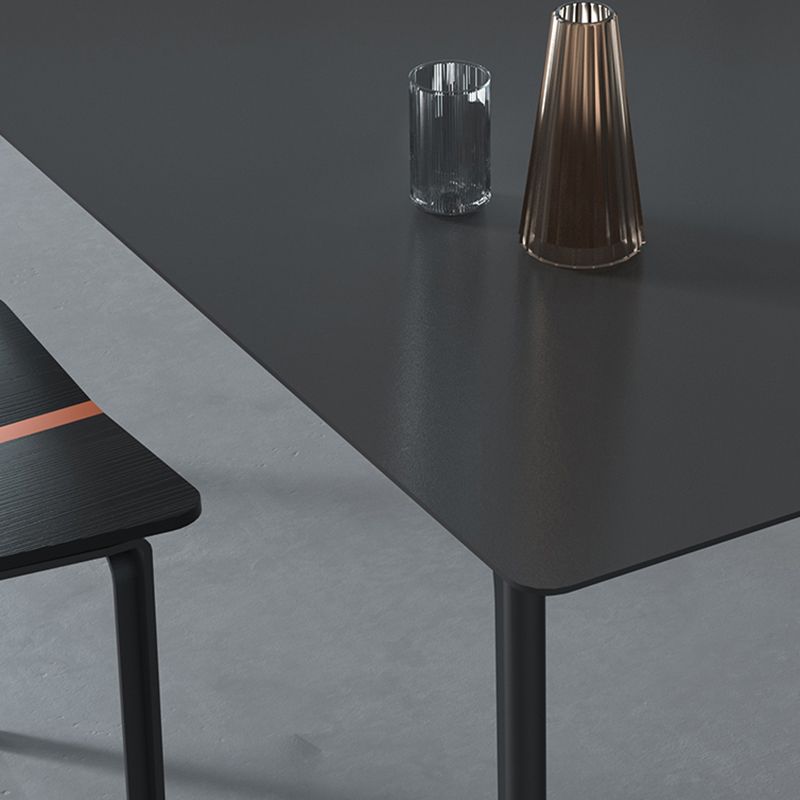 Metal Modern Dinette Table with 4 Legs Black Stone Top Dining Table