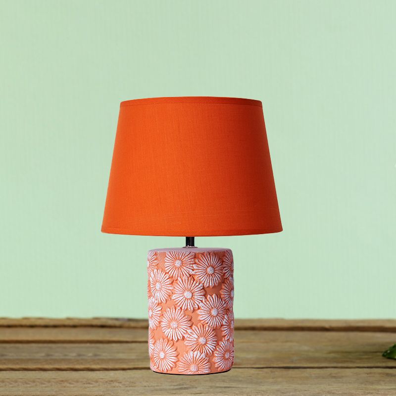 Luce da tavolo notturno arancione arancione lampada da scrivania in tessuto singolo a luce sola con base in ceramica cilindri