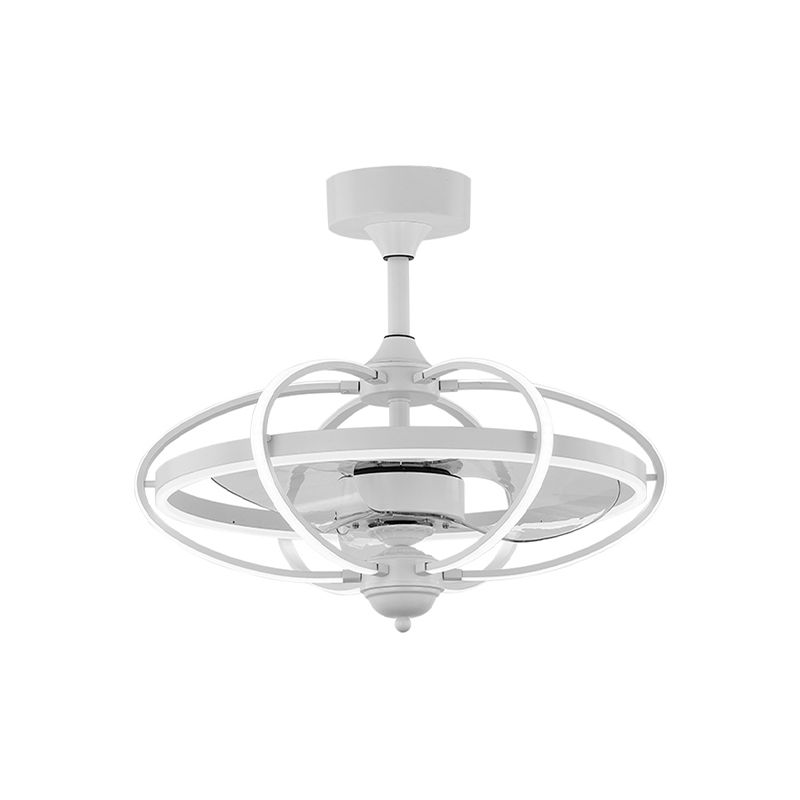 Silber/Weiß/Gold Oval Cage Semi Flush Mount Simplicity LED Silicon Hanging Lüfter Licht mit 3 braunen Klingen, 19,5 "H