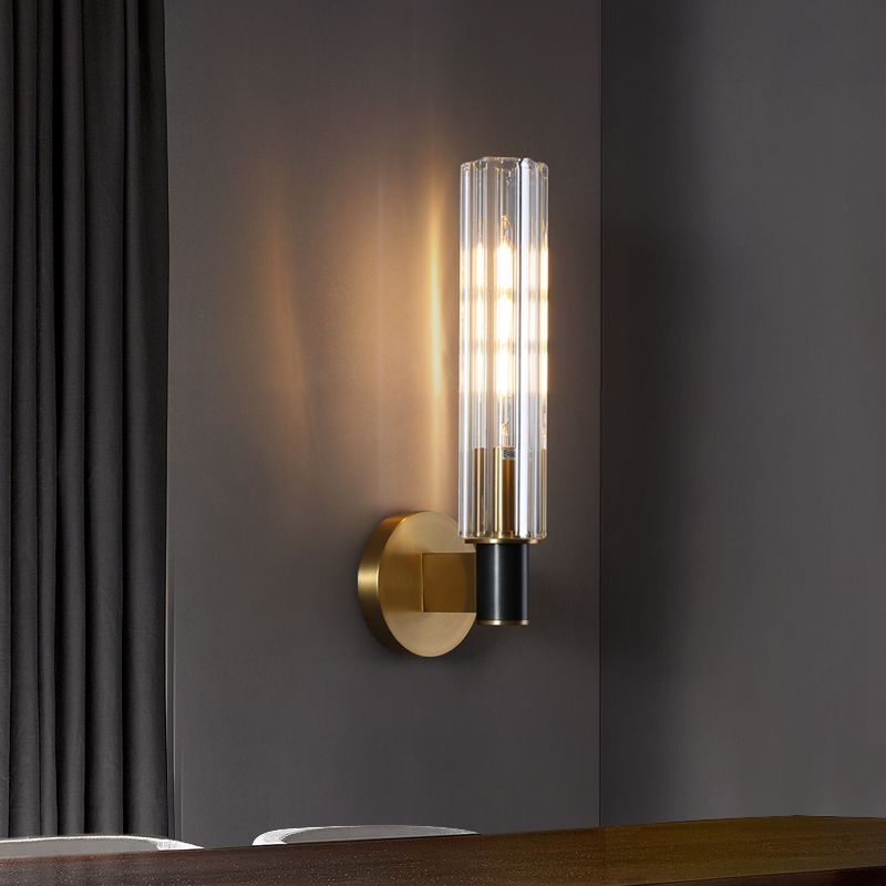 Crystal Cylinder Shape Wall Sconce Modern Style Multi Lights Wall Light Sconce in Brass