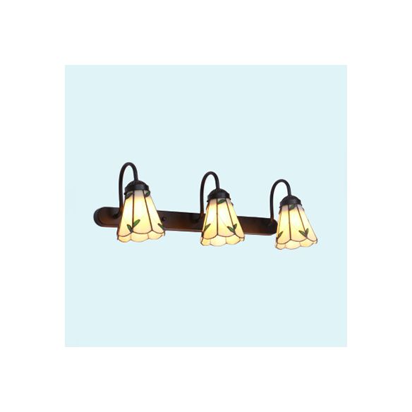Lily Wall Mounted Light Tiffany Beige Glass 3 Heads Black Vanity Lighting Fixture for Bathroom