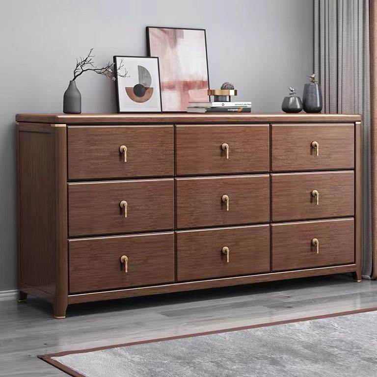 Mid Century Modern Chest Wood Rectangular Chest in Walnut Finish