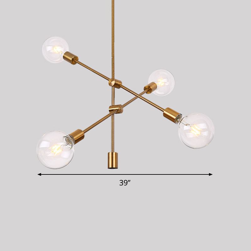 Einstellbare gekreuzte Anhängerbeleuchtung zeitgenössischer Metallic 4 Lampenlampen Gold Kronleuchter Licht mit klarem Glas Globus Schatten