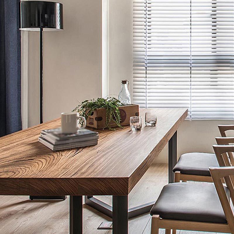 Rectangle Table  Industrial Solid Wood Top Dining Table with Metal Base