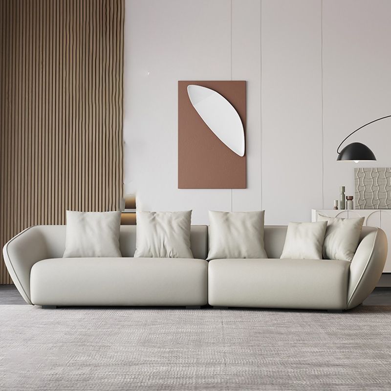 Genuine Leather Sloped Arm Sofa Contemporary Standard Sofa with Pillows