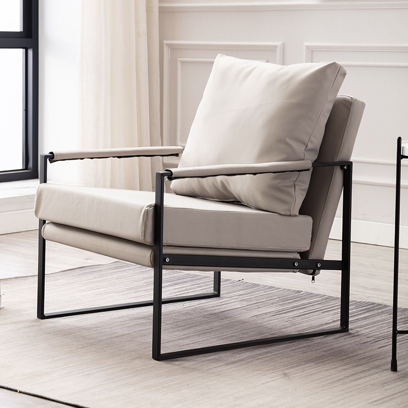 Industrial 27.6"Wide Faux Leather Pillow Back Square Arm Lounge Chair