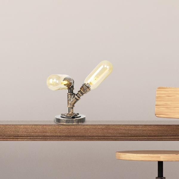 Industrial Oval Shade Desk Light 2-Bulb Clear/Bamernglas Tischlampe in gealterter Bronze für Wohnzimmer