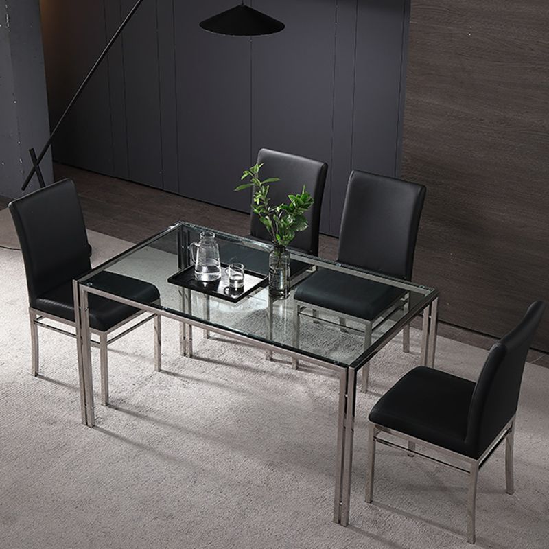 Contemporary Style Tempered Glass Top Dining Table 4 Legs Table for Dining Room