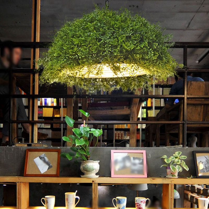 1 Lampen -Eisen -Suspensionsbeleuchtung Retro Green Dome Restaurant Anhänger Deckenleuchte mit Pflanzendekoration