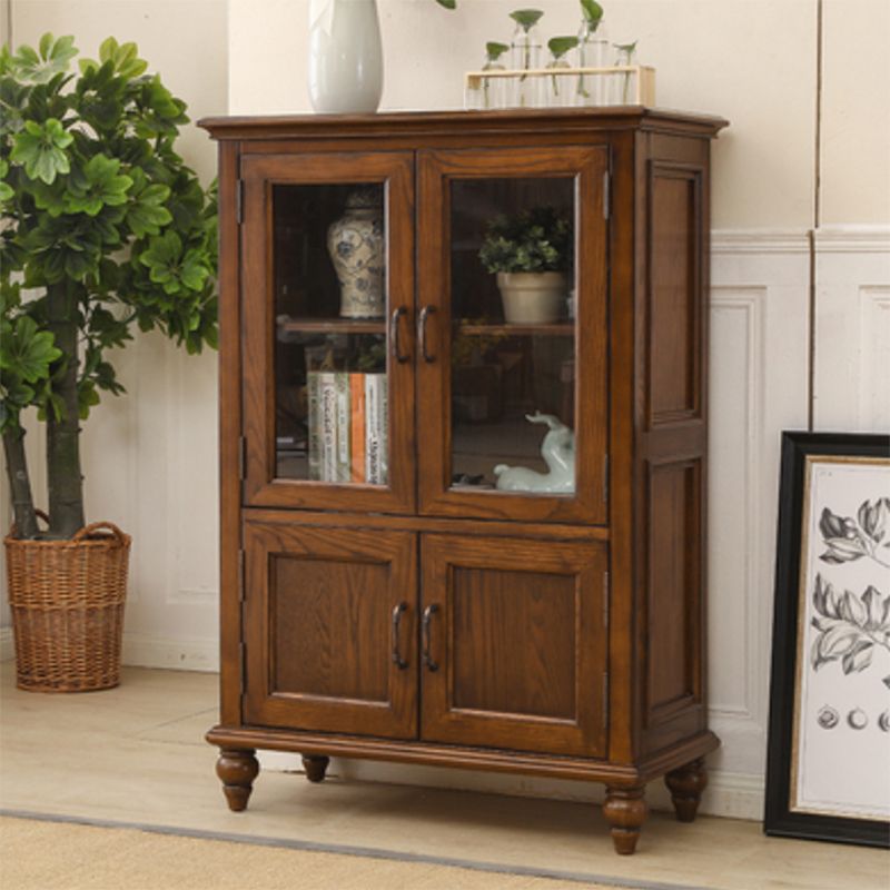 Traditional Display Stand Ash Glass Doors Storage Cabinet for Dining Room