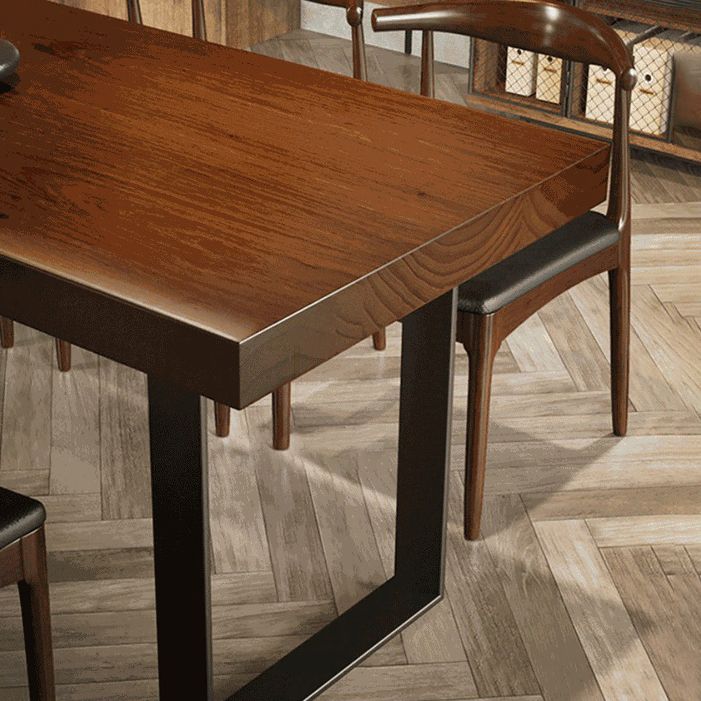 Wood Top Dining Table Industrial Rectangle Table with Sled Base in Black