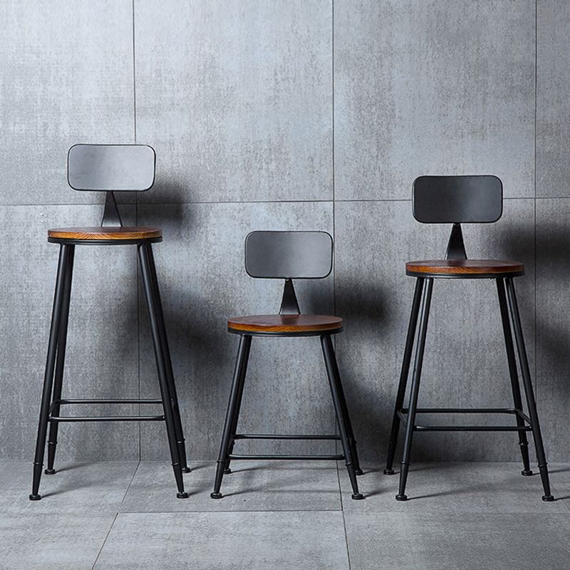 Contemporary Solid Wood Dining Stools Armless Bar Stools with Metal Base