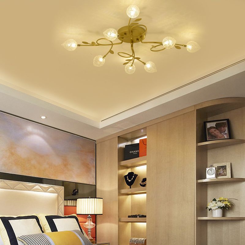 Branch Bubbled Glass Ceiling Lighting Contemporary 8/12/16/20 Lights Black/Gold Flush Mount Ceiling Fixture with Metal Arm