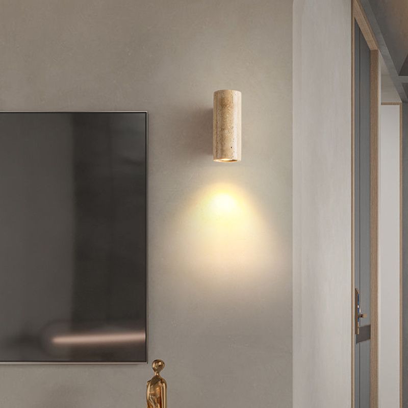 Cylinder Shape Wood Wall Sconces Modern 1-Light Wall Mount Light Fixture in Brown