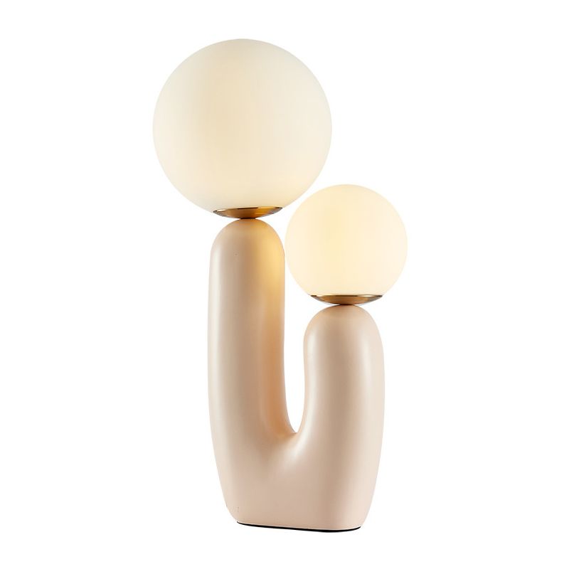 Lumière de table rose à 2 lumières dans la lampe de table en résine laquée de style créatif moderne avec nuance de verre globe