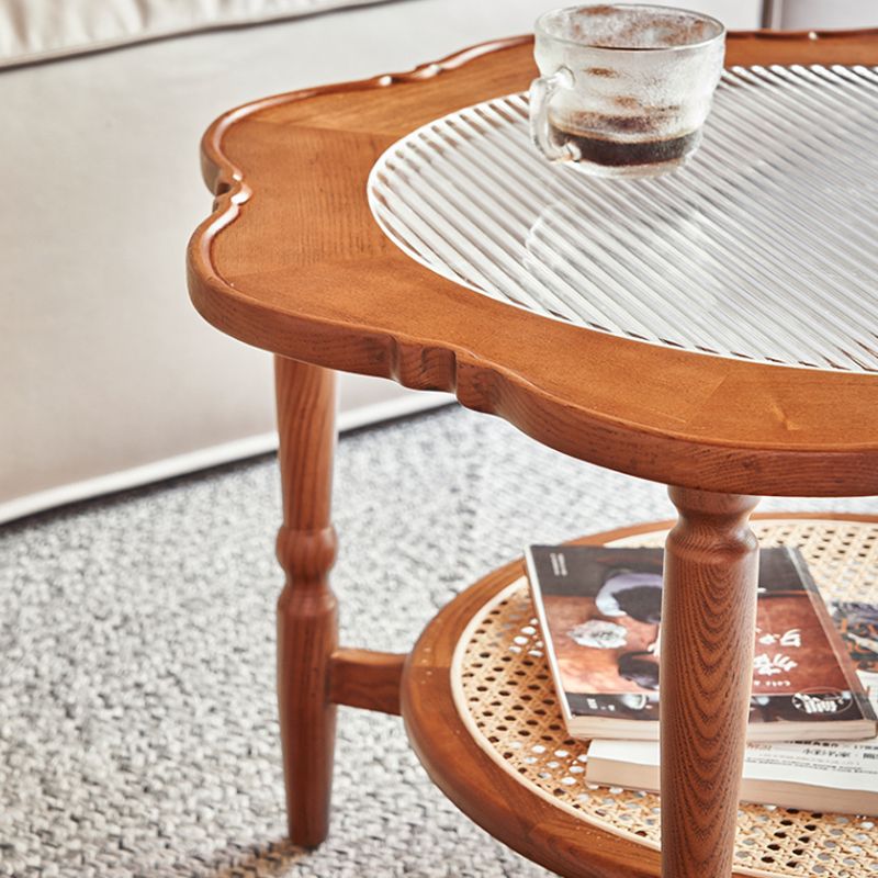 Solid Wood Accent Side Table Living Room Naturally Shaped Double Tier 4 Legs