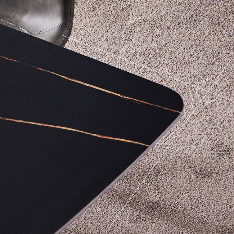 Fixed Minimalist Sintered Stone Top Kitchen Table Set with 4 Black Legs Base for Dining Room