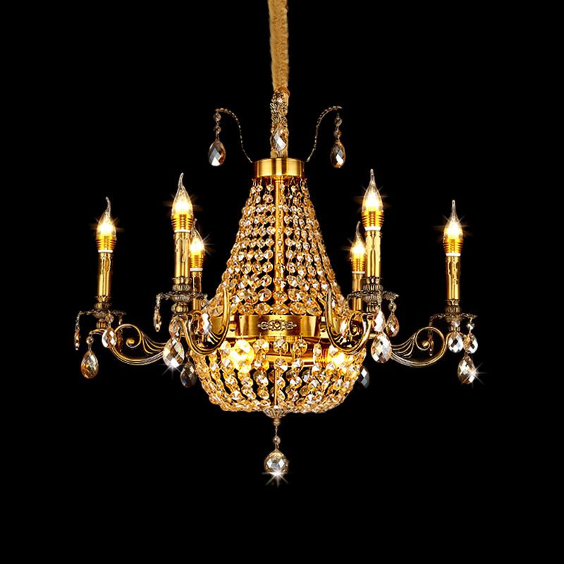 Candelabra Hanging Light Contemporary Metal 2/6/8 Lights Gold Chandelier Light with Crystal Strand, 27"/31" Wide