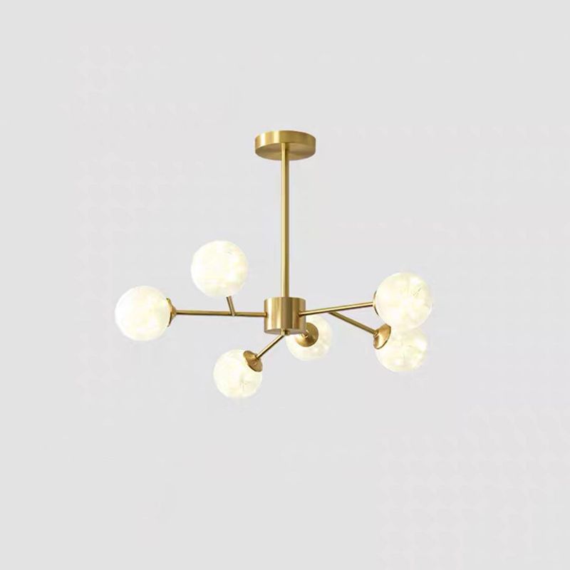Branche en forme de salon LED Chandelier Pendant Light Metallic Modern Modern Hanging Light avec une teinte en verre sphère