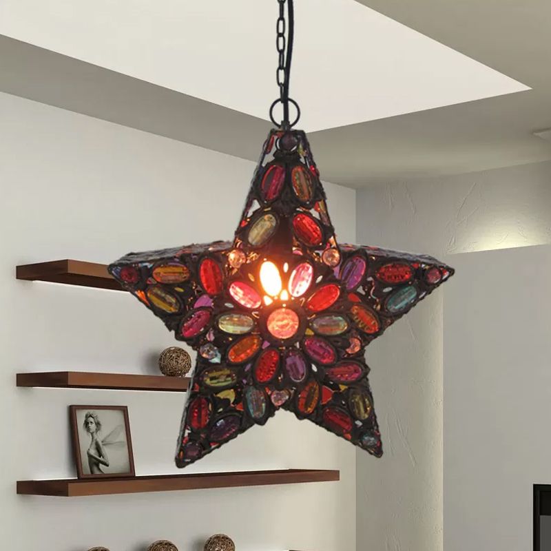 Pentagramme métal pentagramme lumière plafonnier bohème 1 lampe à chute de salon de la tête en rouge