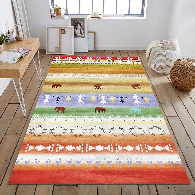 Southwestern Tribal Print Rug Multi Colored Polypropylene Rug Anti-Slip Pet Friendly Washable Rug for Family Room